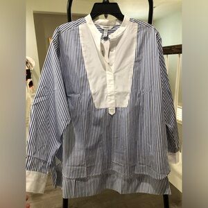 NWT SPANX poplin tuxedo Striped Shirt size M